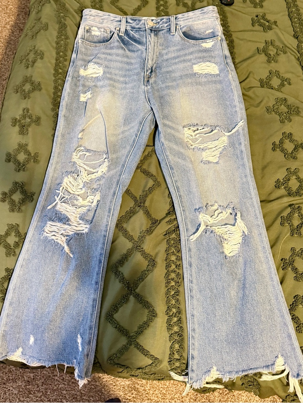 Light Blue Distressed Flare Jeans
